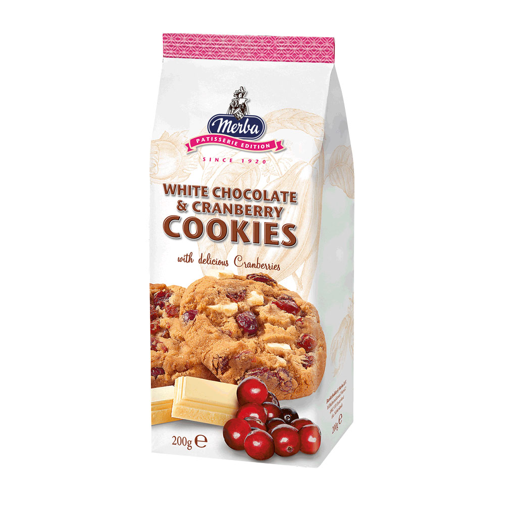 Biscoitos Merba White Chocolate & Cranberry 200G