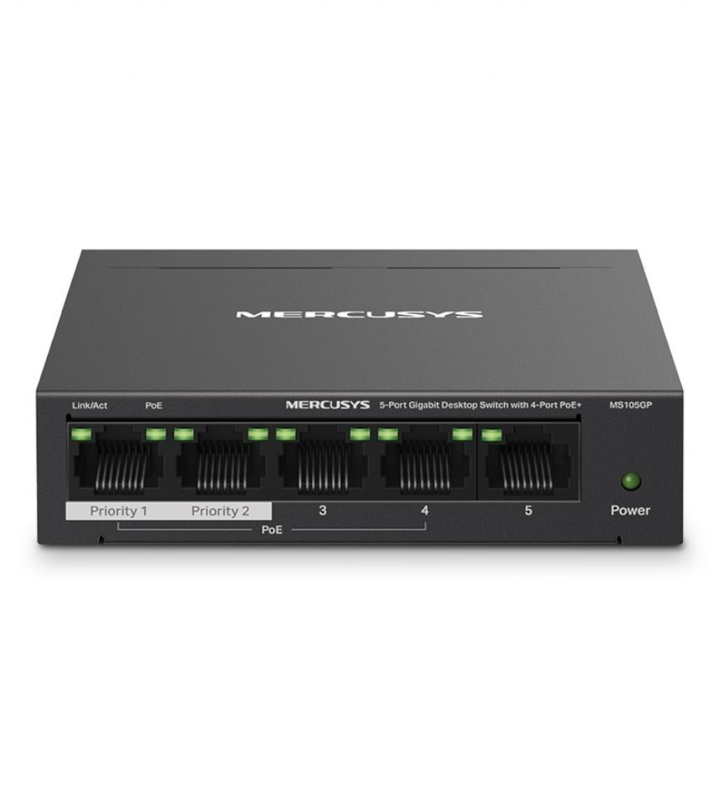 Switch 5 Portas Mercusys MS105GP 10/100/1000 Poe+